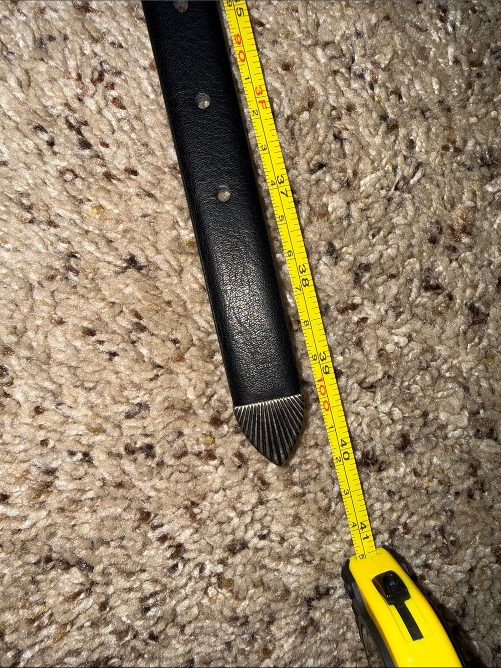 Black Leather Belt with Decorative Silver-Tone Buckle - Picture 5 of 5